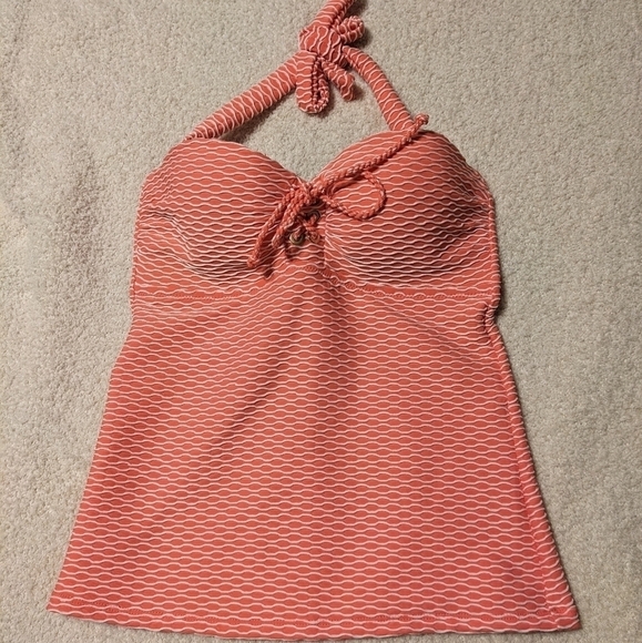 Jessica Simpson Twiggy Stripe underwire halter tankini top in Melon - Picture 3 of 8